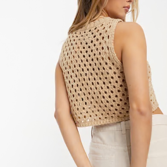 Asos Edition Womens Racer Front Cropped Knit Sweater In Camel, Size US 14 - Picture 2 of 6